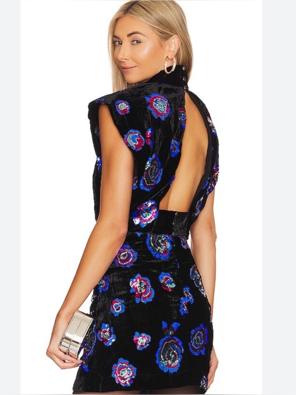 Sabina Musayev haven crop top and helmi skirt sequins black pink XS